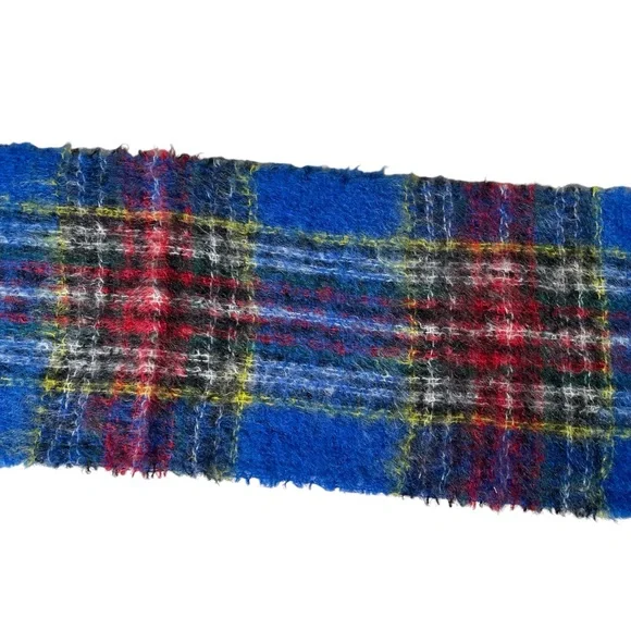 GLENTANA Scotland Vintage Wool Mohair Plaid Winter Scarf Blue Red